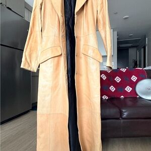 Chic Tan Leather Trench Coat